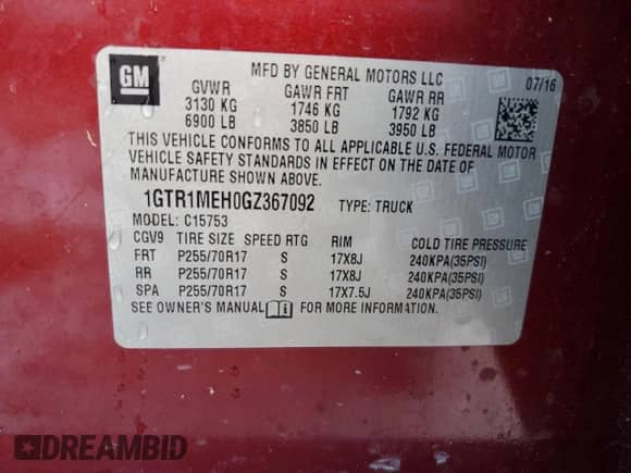 2016 GMC Sierra 1500 SLE z VIN 1GTR1MEH0GZ367092, wystawiony jako Copart lot #75806254 z przebiegiem 111 013 mil mil oraz Nie do naprawy • Non repairable. Historia ofert i sprzedaży dostępna na DreamBid. Obrazek 13.