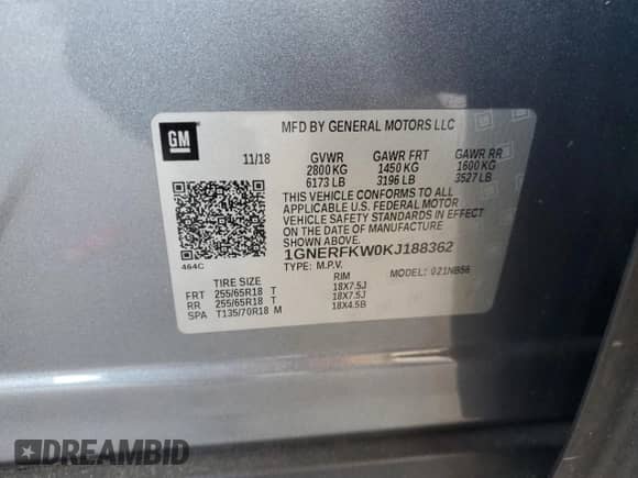 2019 Chevrolet Traverse LS с VIN 1GNERFKW0KJ188362, выставлен на аукционе Copart как лот 68000325 с пробегом 103 677 миль миль и На запчасти • Non repairable. История ставок и продаж доступна на DreamBid. Изображение 13.