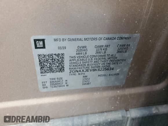 2019 Chevrolet Equinox LT z VIN 2GNAXJEV8K6225634, wystawiony jako Copart lot #80187335 z przebiegiem 82 092 mil mil oraz Szkoda całkowita • Salvage title. Historia ofert i sprzedaży dostępna na DreamBid. Obrazek 13.