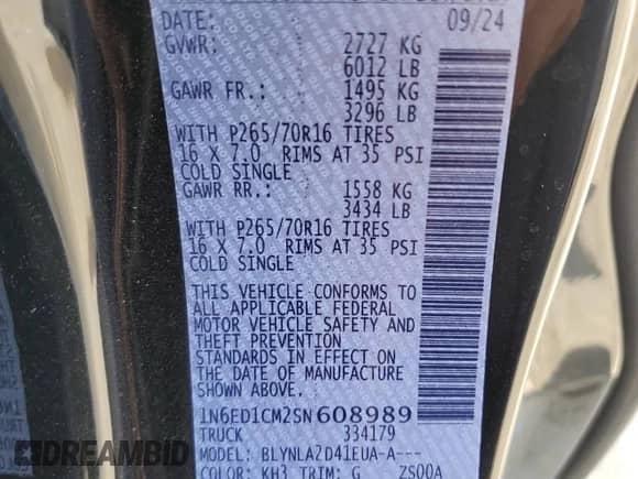 2025 Nissan Frontier SV with VIN 1N6ED1CM2SN608989, listed as a Copart auction lot 80532645 with 791 mi miles and Salvage title. Bid and sale history available at DreamBid. Image 12.