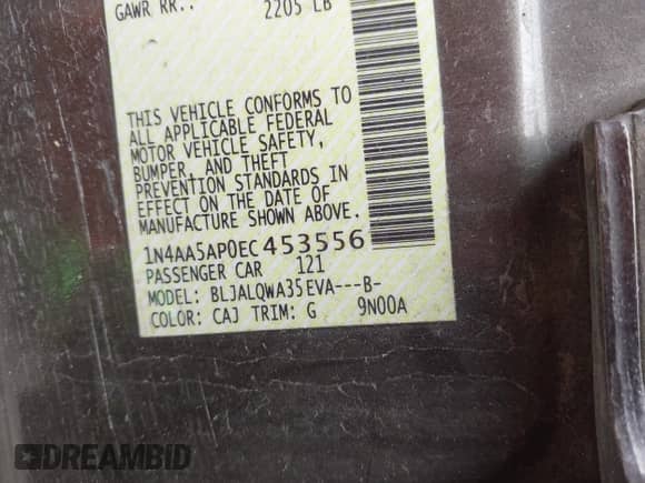 2014 Nissan Maxima S z VIN 1N4AA5AP0EC453556, wystawiony jako IAAI lot #42969120 z przebiegiem 213 915 mil mil oraz . Historia ofert i sprzedaży dostępna na DreamBid. Obrazek 9.