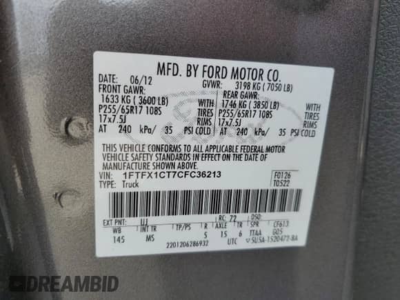 2012 Ford F-150 XL z VIN 1FTFX1CT7CFC36213, wystawiony jako Copart lot #48087025 z przebiegiem 64 158 mil mil oraz Szkoda całkowita • Salvage title. Historia ofert i sprzedaży dostępna na DreamBid. Obrazek 15.