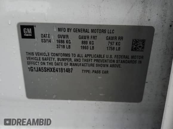 2014 Chevrolet Sonic LS z VIN 1G1JA5SHXE4181487, wystawiony jako Copart lot #80206175 z przebiegiem 138 203 mil mil oraz Szkoda całkowita • Salvage title. Historia ofert i sprzedaży dostępna na DreamBid. Obrazek 13.