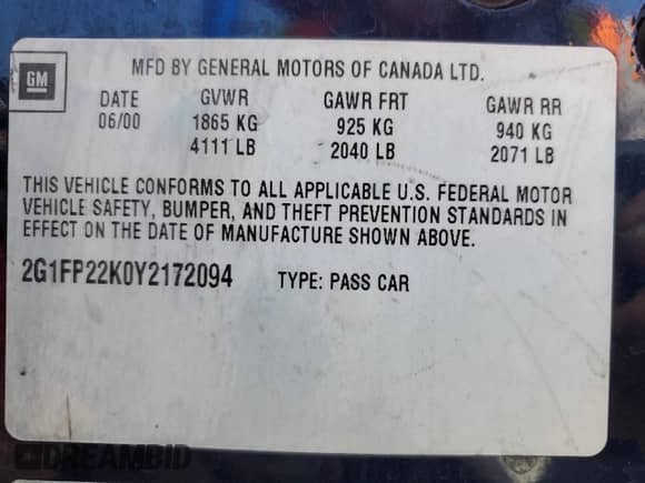 2000 Chevrolet Camaro z VIN 2G1FP22K0Y2172094, wystawiony jako Copart lot #68943135 z przebiegiem 157 026 mil mil oraz Czysty tytuł • Clean title. Historia ofert i sprzedaży dostępna na DreamBid. Obrazek 12.