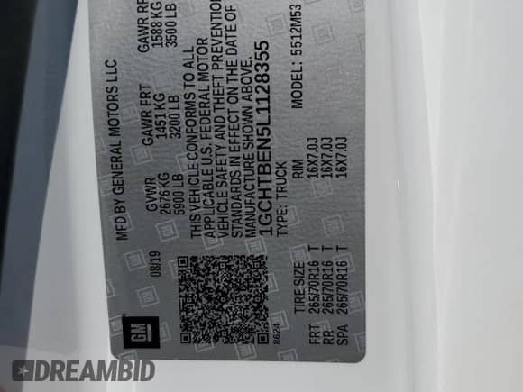 2020 Chevrolet Colorado 4WD Work Truck с VIN 1GCHTBEN5L1128355, выставлен на аукционе Copart как лот 62823624 с пробегом 62 227 миль миль и Списание • Salvage title. История ставок и продаж доступна на DreamBid. Изображение 12.