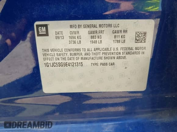 2014 Chevrolet Sonic LT с VIN 1G1JC5SG9E4121315, выставлен на аукционе IAAI как лот 42746224 с пробегом 114 146 миль миль и . История ставок и продаж доступна на DreamBid. Изображение 9.