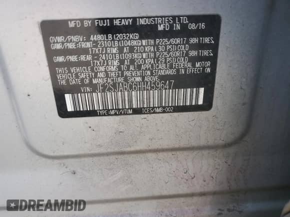 2017 Subaru Forester with VIN JF2SJABC6HH459647, listed as a Copart auction lot 80333755 with 187,518 mi miles and Salvage title. Bid and sale history available at DreamBid. Image 12.