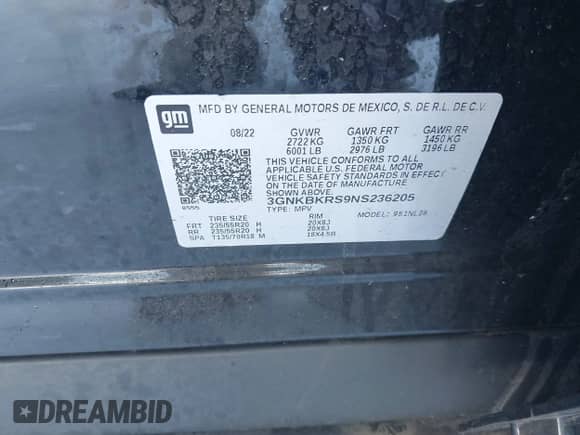 2022 Chevrolet Blazer RS с VIN 3GNKBKRS9NS236205, выставлен на аукционе IAAI как лот 41541582 с пробегом 33 986 миль миль и . История ставок и продаж доступна на DreamBid. Изображение 9.