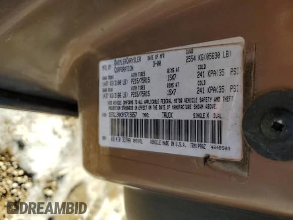 2000 Dodge Dakota Sport with VIN 1B7GL2AX3YS715657, listed as a Copart auction lot 88236515 with 170,873 mi miles and Clean title. Bid and sale history available at DreamBid. Image 13.