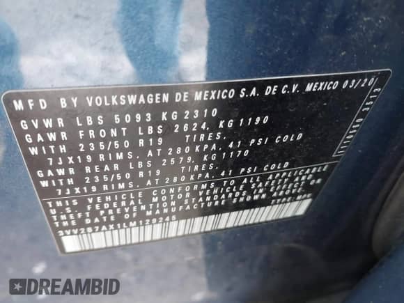 2020 Volkswagen Tiguan SE с VIN 3VV2B7AX1LM129245, выставлен на аукционе IAAI как лот 41047150 с пробегом 52 640 миль миль и . История ставок и продаж доступна на DreamBid. Изображение 9.