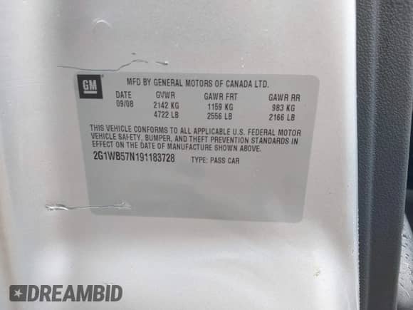 2009 Chevrolet Impala LS z VIN 2G1WB57N191183728, wystawiony jako IAAI lot #43295080 z przebiegiem 48 785 mil mil oraz . Historia ofert i sprzedaży dostępna na DreamBid. Obrazek 9.