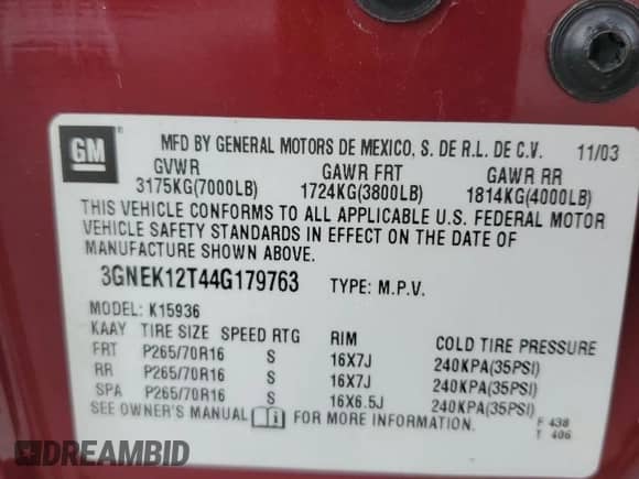 2004 Chevrolet Avalanche z VIN 3GNEK12T44G179763, wystawiony jako Copart lot #58493935 z przebiegiem 114 462 mil mil oraz Szkoda całkowita • Salvage title. Historia ofert i sprzedaży dostępna na DreamBid. Obrazek 12.