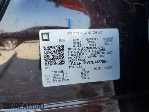 2020 Chevrolet Traverse LT Cloth с VIN 1GNERGKW7LJ327880, выставлен на аукционе Copart как лот 61910725 с пробегом 57 507 миль миль и Списание • Salvage title. История ставок и продаж доступна на DreamBid. Изображение 14.