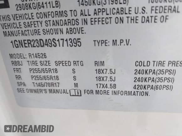 2009 Chevrolet Traverse 1LT with VIN 1GNER23D49S171395, listed as a IAAI auction lot 42858650 with 148,114 mi miles and . Bid and sale history available at DreamBid. Image 9.