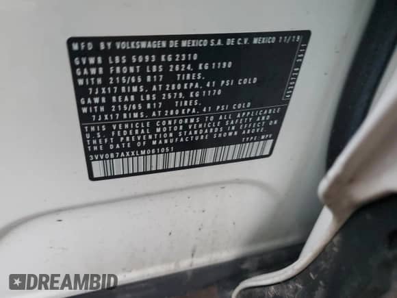 2020 Volkswagen Tiguan S с VIN 3VV0B7AXXLM061051, выставлен на аукционе Copart как лот 47540625 с пробегом 78 737 миль миль и Списание • Salvage title. История ставок и продаж доступна на DreamBid. Изображение 15.