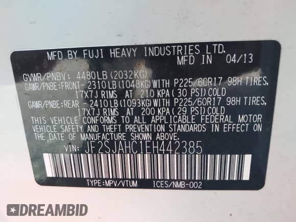 2014 Subaru Forester Limited z VIN JF2SJAHC1EH442385, wystawiony jako IAAI lot #43486894 z przebiegiem 132 619 mil mil oraz . Historia ofert i sprzedaży dostępna na DreamBid. Obrazek 9.