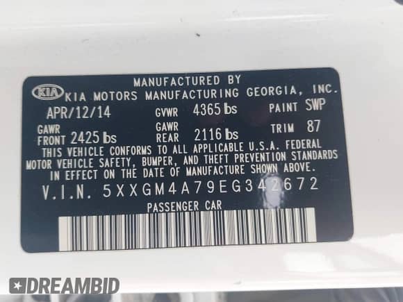 2014 Kia Optima LX с VIN 5XXGM4A79EG342672, выставлен на аукционе IAAI как лот 43313411 с пробегом 186 219 миль миль и . История ставок и продаж доступна на DreamBid. Изображение 9.