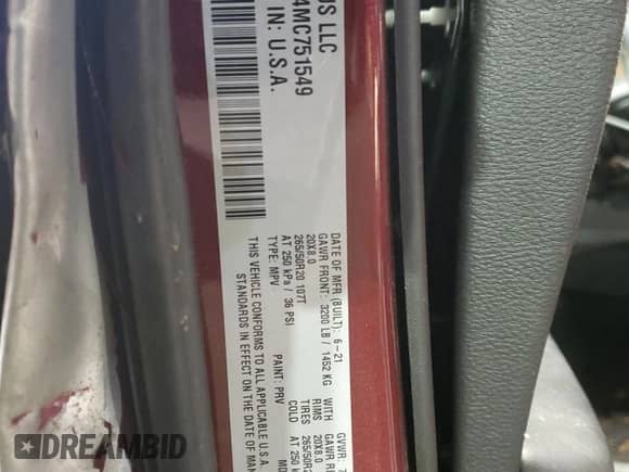2021 Dodge Durango R/T with VIN 1C4SDJCT4MC751549, listed as a Copart auction lot 42956635 with 24,283 mi miles and Salvage title. Bid and sale history available at DreamBid. Image 13.