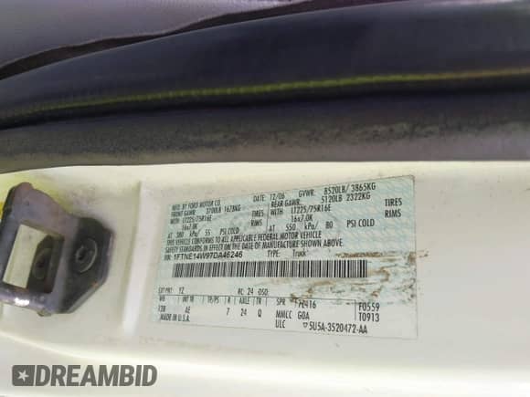 2007 Ford Econoline Cargo Commercial with VIN 1FTNE14W97DA46246, listed as a IAAI auction lot 42132831 with 225,849 mi miles and . Bid and sale history available at DreamBid. Image 9.