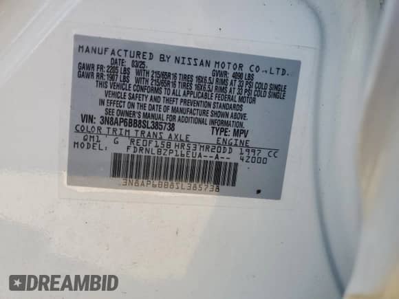 2025 Nissan Kicks S с VIN 3N8AP6BB8SL385738, выставлен на аукционе Copart как лот 81407375 с пробегом 18 857 миль миль и Чистый • Clean title. История ставок и продаж доступна на DreamBid. Изображение 14.