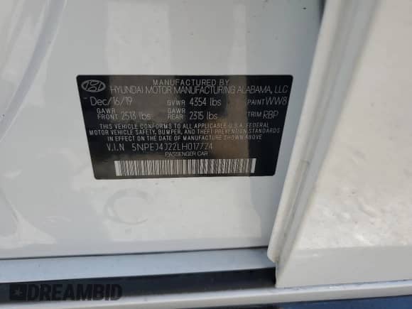 2020 Hyundai Sonata SEL Plus с VIN 5NPEJ4J22LH017724, выставлен на аукционе Copart как лот 57483775 с пробегом 59 313 миль миль и Списание • Salvage title. История ставок и продаж доступна на DreamBid. Изображение 13.