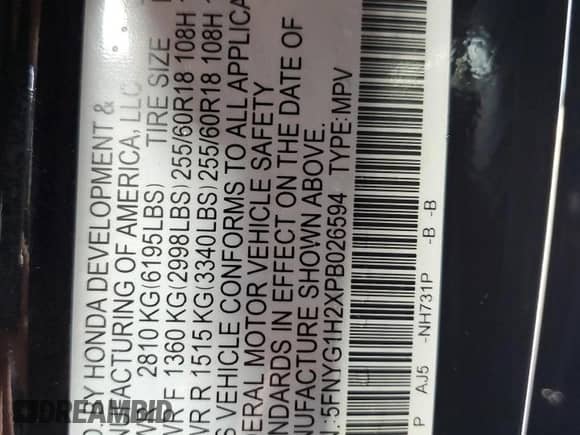 2023 Honda Pilot LX с VIN 5FNYG1H2XPB026594, выставлен на аукционе Copart как лот 48633045 с пробегом Не указан миль и Списание • Salvage title. История ставок и продаж доступна на DreamBid. Изображение 15.