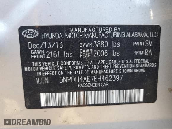 2014 Hyundai Elantra SE с VIN 5NPDH4AE7EH462397, выставлен на аукционе Copart как лот 69263745 с пробегом 97 104 миль миль и Списание • Salvage title. История ставок и продаж доступна на DreamBid. Изображение 13.