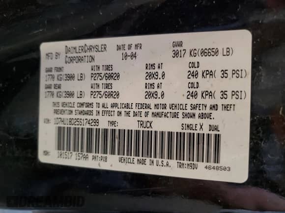 2005 Dodge 1500 SLT z VIN 1D7HU18D25S174299, wystawiony jako Copart lot #70717735 z przebiegiem 181 789 mil mil oraz Szkoda całkowita • Salvage title. Historia ofert i sprzedaży dostępna na DreamBid. Obrazek 12.