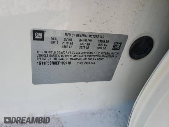 2014 Chevrolet Malibu Eco z VIN 1G11F5SR8EF109718, wystawiony jako Copart lot #86337075 z przebiegiem 165 402 mil mil oraz Szkoda całkowita • Salvage title. Historia ofert i sprzedaży dostępna na DreamBid. Obrazek 12.