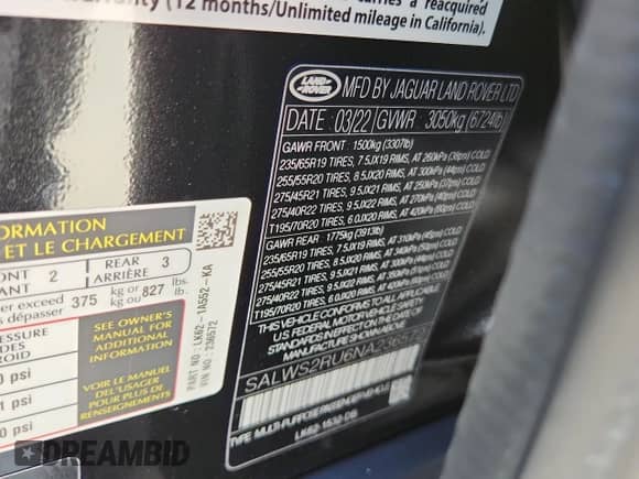 2022 Land Rover Range Rover Sport HST with VIN SALWS2RU6NA236572, listed as a Copart auction lot 69869635 with 14,417 mi miles and Salvage title. Bid and sale history available at DreamBid. Image 13.