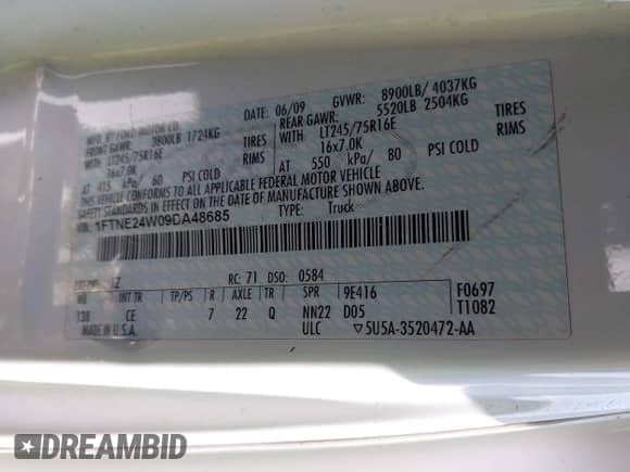 2009 Ford Econoline Cargo Commercial с VIN 1FTNE24W09DA48685, выставлен на аукционе IAAI как лот 43166884 с пробегом Не указан миль и . История ставок и продаж доступна на DreamBid. Изображение 9.