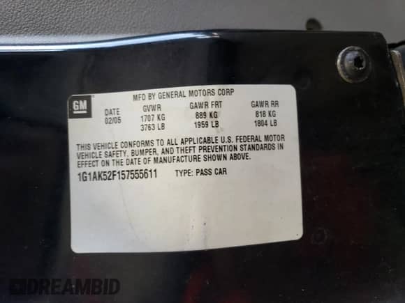 2005 Chevrolet Cobalt with VIN 1G1AK52F157555611, listed as a Copart auction lot 71554565 with 156,488 mi miles and Salvage title. Bid and sale history available at DreamBid. Image 12.