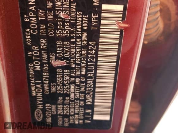 2020 Hyundai Tucson SEL с VIN KM8J33ALXLU121424, выставлен на аукционе Copart как лот 84222305 с пробегом 57 170 миль миль и Списание • Salvage title. История ставок и продаж доступна на DreamBid. Изображение 14.