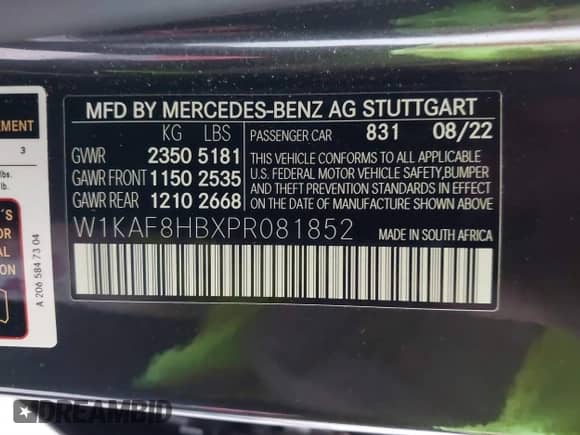 2023 Mercedes-Benz C 43 AMG с VIN W1KAF8HBXPR081852, выставлен на аукционе IAAI как лот 41036005 с пробегом 18 616 миль миль и . История ставок и продаж доступна на DreamBid. Изображение 9.