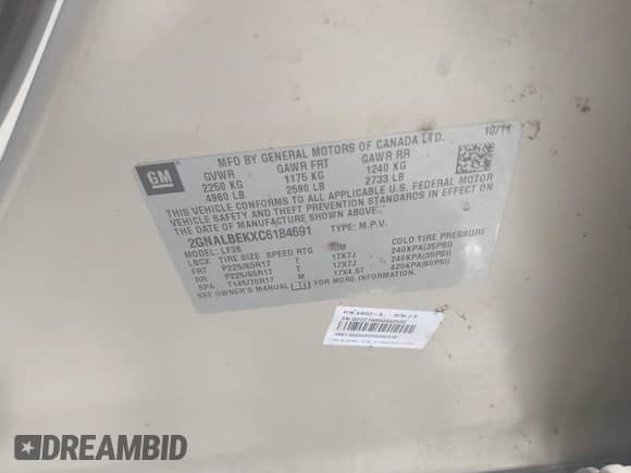 2012 Chevrolet Equinox LS с VIN 2GNALBEKXC6184691, выставлен на аукционе IAAI как лот 42598795 с пробегом 143 819 миль миль и . История ставок и продаж доступна на DreamBid. Изображение 9.