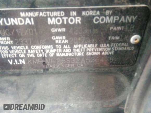 2002 Hyundai Sonata z VIN KMHWF25S32A536478, wystawiony jako IAAI lot #40368380 z przebiegiem 80 952 mil mil oraz . Historia ofert i sprzedaży dostępna na DreamBid. Obrazek 9.