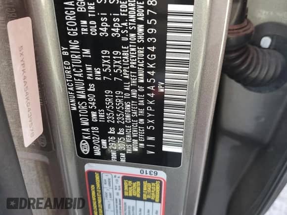 2019 Kia Sorento SX with VIN 5XYPK4A54KG439578, listed as a Copart auction lot 63824345 with 103,714 mi miles and Salvage title. Bid and sale history available at DreamBid. Image 12.