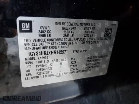 2017 Cadillac Escalade ESV Luxury с VIN 1GYS4HKJXHR145971, выставлен на аукционе Copart как лот 48199984 с пробегом 67 422 миль миль и Списание • Salvage title. История ставок и продаж доступна на DreamBid. Изображение 14.