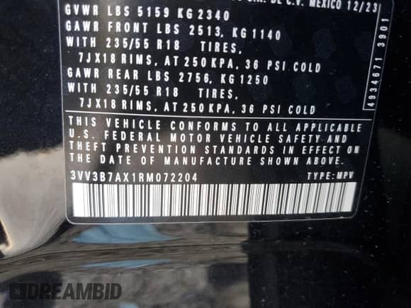 2024 Volkswagen Tiguan SE with VIN 3VV3B7AX1RM072204, listed as a Copart auction lot 81747365 with 19,095 mi miles and Salvage title. Bid and sale history available at DreamBid. Image 14.