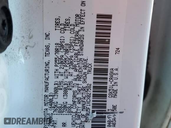 2012 Toyota Tundra z VIN 5TFRU5F1XCX027582, wystawiony jako Copart lot #85649634 z przebiegiem 267 030 mil mil oraz Szkoda całkowita • Salvage title. Historia ofert i sprzedaży dostępna na DreamBid. Obrazek 12.