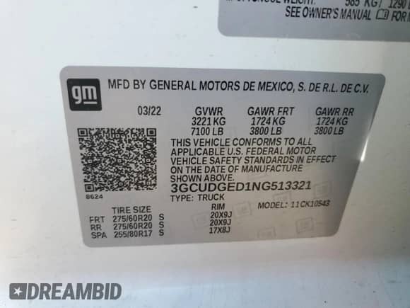 2022 Chevrolet Silverado 1500 LTZ with VIN 3GCUDGED1NG513321, listed as a Copart auction lot 82049385 with 66,140 mi miles and Salvage title. Bid and sale history available at DreamBid. Image 12.