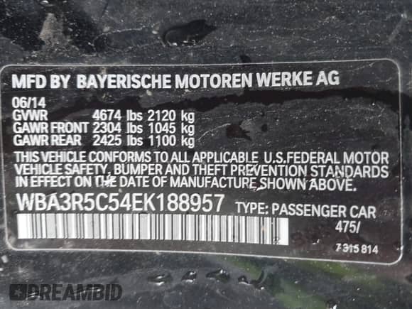 2014 BMW 4 Series 435i xDrive z VIN WBA3R5C54EK188957, wystawiony jako IAAI lot #41790183 z przebiegiem 97 981 mil mil oraz . Historia ofert i sprzedaży dostępna na DreamBid. Obrazek 9.