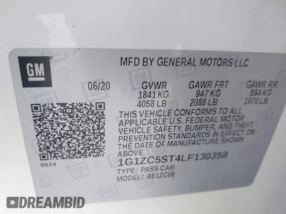 2020 Chevrolet Malibu LS with VIN 1G1ZC5ST4LF130358, listed as a IAAI auction lot 43056030 with 40,365 mi miles and . Bid and sale history available at DreamBid. Image 9.