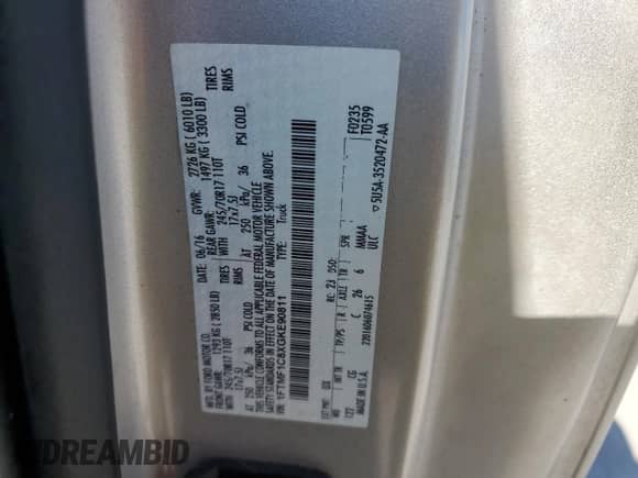 2016 Ford F-150 XL z VIN 1FTMF1C8XGKE90811, wystawiony jako Copart lot #81867245 z przebiegiem Nie podano mil oraz Szkoda całkowita • Salvage title. Historia ofert i sprzedaży dostępna na DreamBid. Obrazek 12.