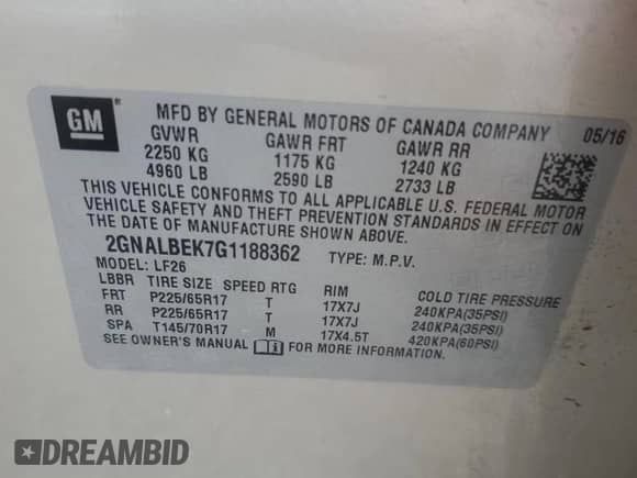 2016 Chevrolet Equinox LS с VIN 2GNALBEK7G1188362, выставлен на аукционе Copart как лот 81737505 с пробегом 93 335 миль миль и Чистый • Clean title. История ставок и продаж доступна на DreamBid. Изображение 13.