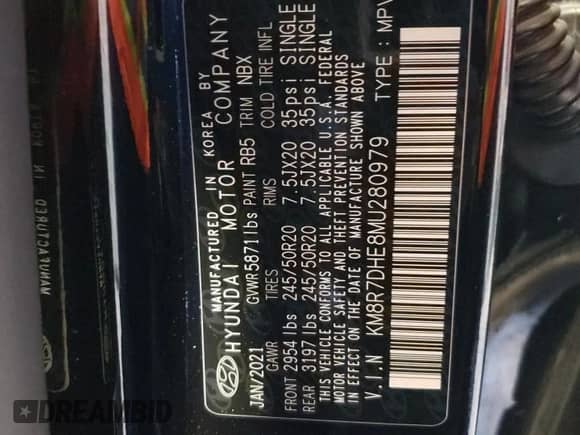 2021 Hyundai Palisade Calligraphy with VIN KM8R7DHE8MU280979, listed as a Copart auction lot 40269054 with 41,843 mi miles and . Bid and sale history available at DreamBid. Image 13.