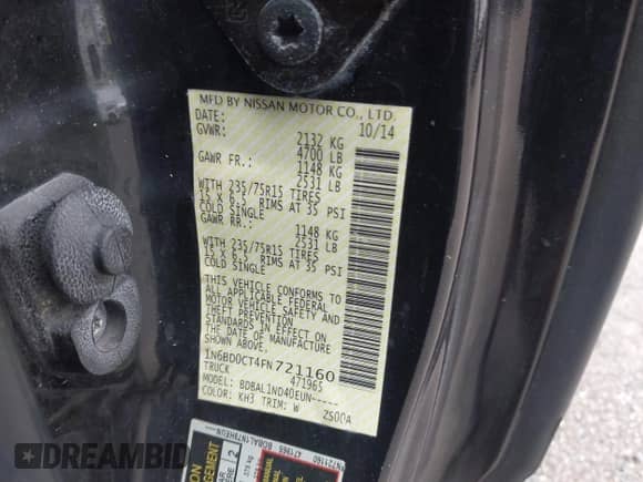 2015 Nissan Frontier S with VIN 1N6BD0CT4FN721160, listed as a IAAI auction lot 43370002 with 143,025 mi miles and . Bid and sale history available at DreamBid. Image 9.