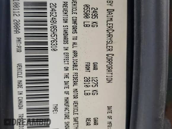 2005 Dodge Magnum SXT with VIN 2D4GZ48V85H576310, listed as a Copart auction lot 61059975 with 175,541 mi miles and Salvage title. Bid and sale history available at DreamBid. Image 12.