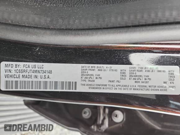 2021 Ram 1500 Laramie z VIN 1C6SRFJT4MN734148, wystawiony jako Copart lot #63846635 z przebiegiem 88 312 mil mil oraz Szkoda całkowita • Salvage title. Historia ofert i sprzedaży dostępna na DreamBid. Obrazek 12.
