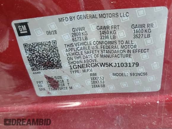 2019 Chevrolet Traverse LT Cloth with VIN 1GNERGKW5KJ103179, listed as a Copart auction lot 68211385 with Not provided miles and Salvage title. Bid and sale history available at DreamBid. Image 13.